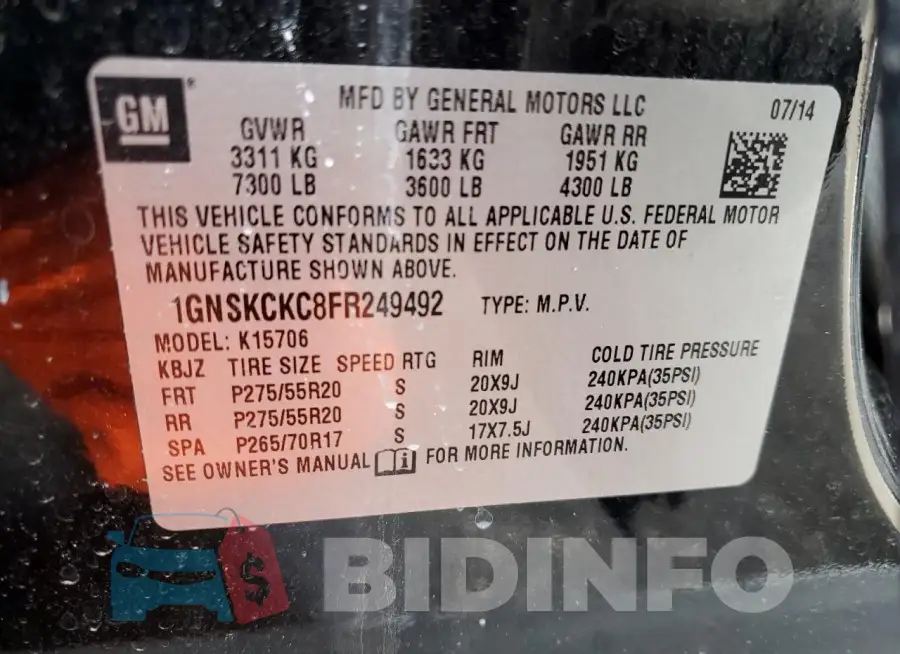 1GNSKCKC8FR249492 Photo# 12