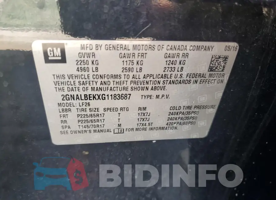 2GNALBEKXG1183687 Photo# 13