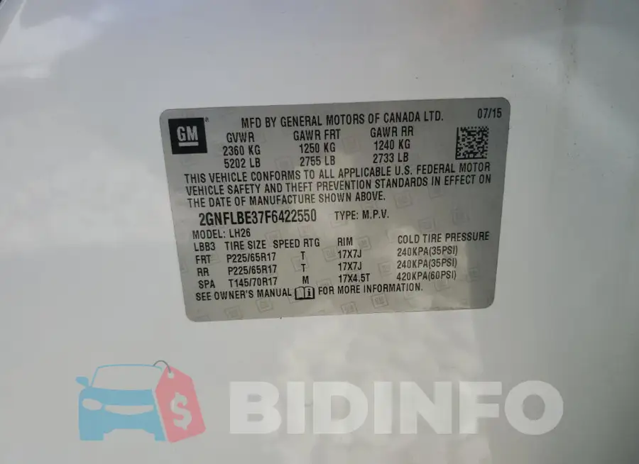 2GNFLBE37F6422550 Photo# 13