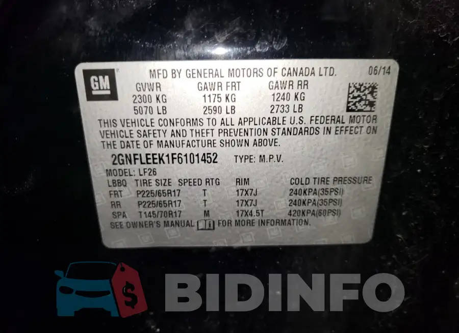 2GNFLEEK1F6101452 Photo# 12