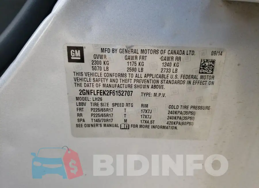 2GNFLFEK2F6152707 Photo# 13