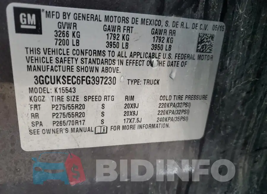 3GCUKSEC6FG397230 Photo# 13