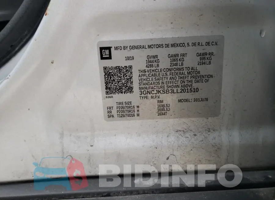 3GNCJKSB3LL201510 Photo# 12