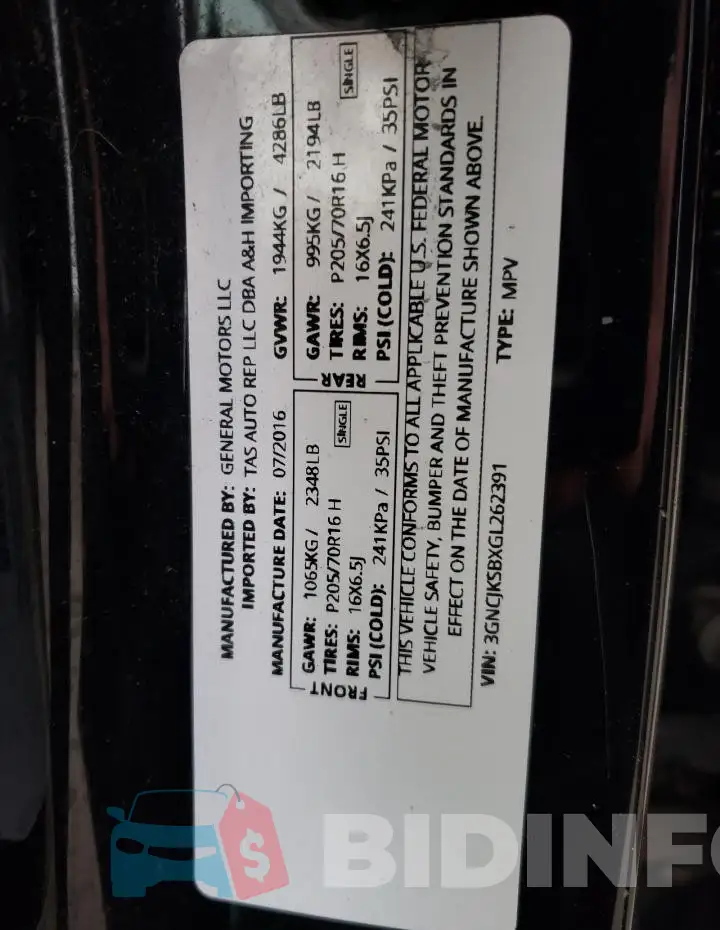 3GNCJKSBXGL262391 Photo# 12