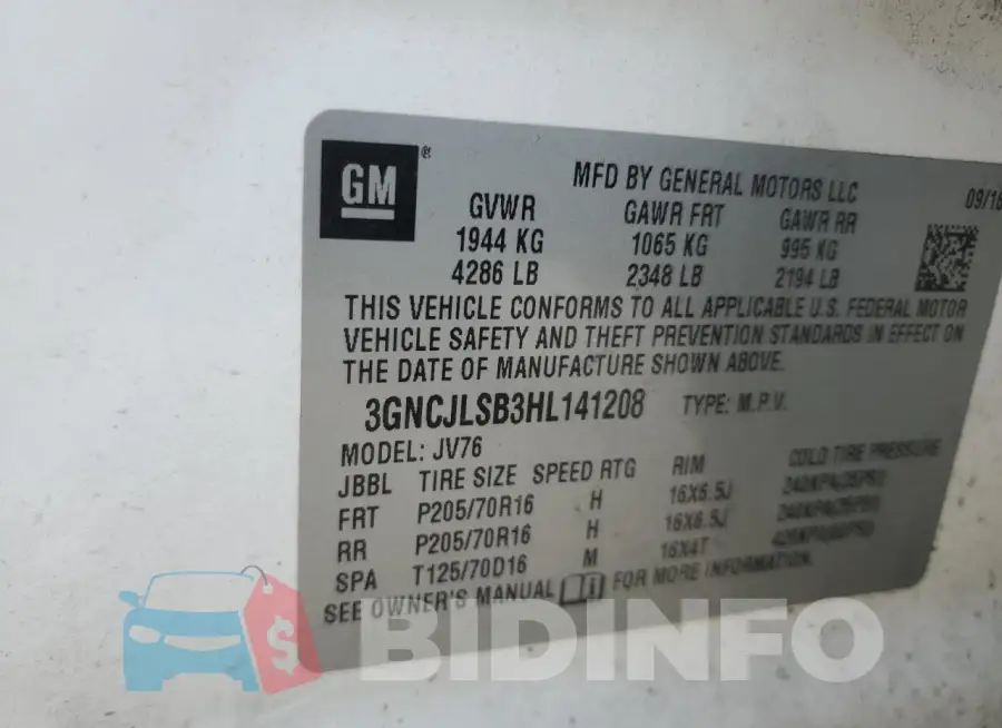 3GNCJLSB3HL141208 Photo# 13