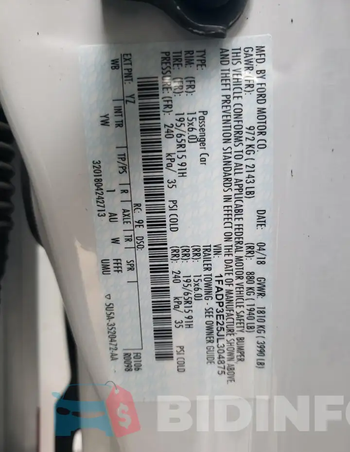 1FADP3E25JL304875 Photo# 12