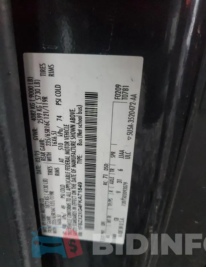 1FBZX2XG4FKA71849 Photo# 12