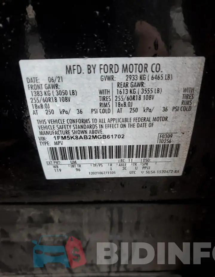 1FM5K8AB2MGB61702 Photo# 12