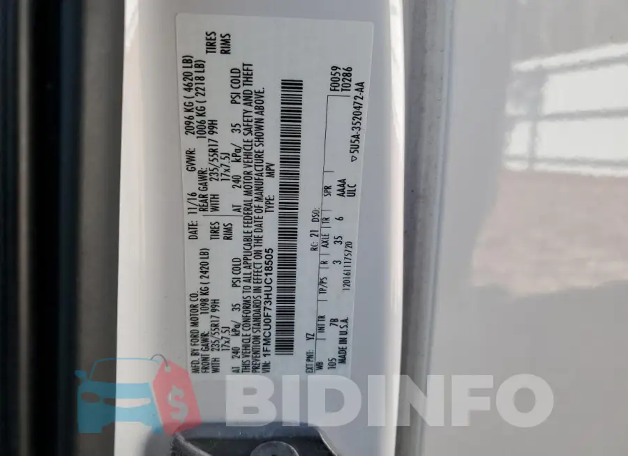 1FMCU0F73HUC18505 Photo# 12