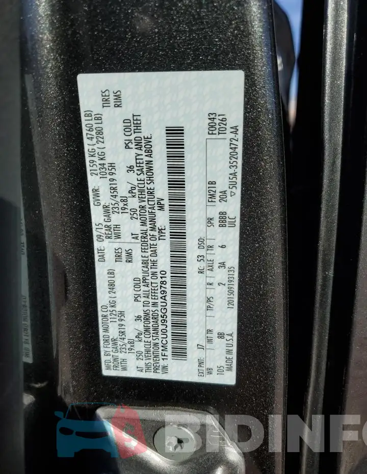 1FMCU0J95GUA97810 Photo# 13