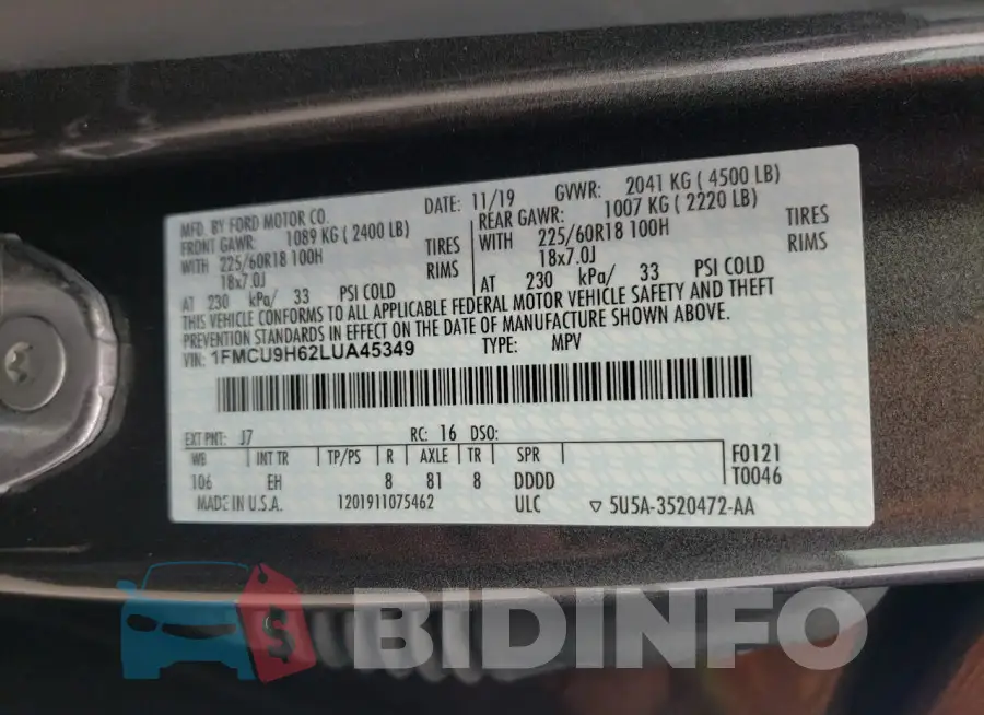 1FMCU9H62LUA45349 Photo# 12
