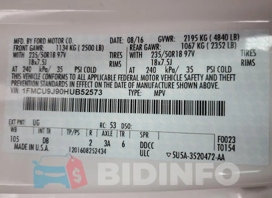 1FMCU9J90HUB52573 Photo# 14