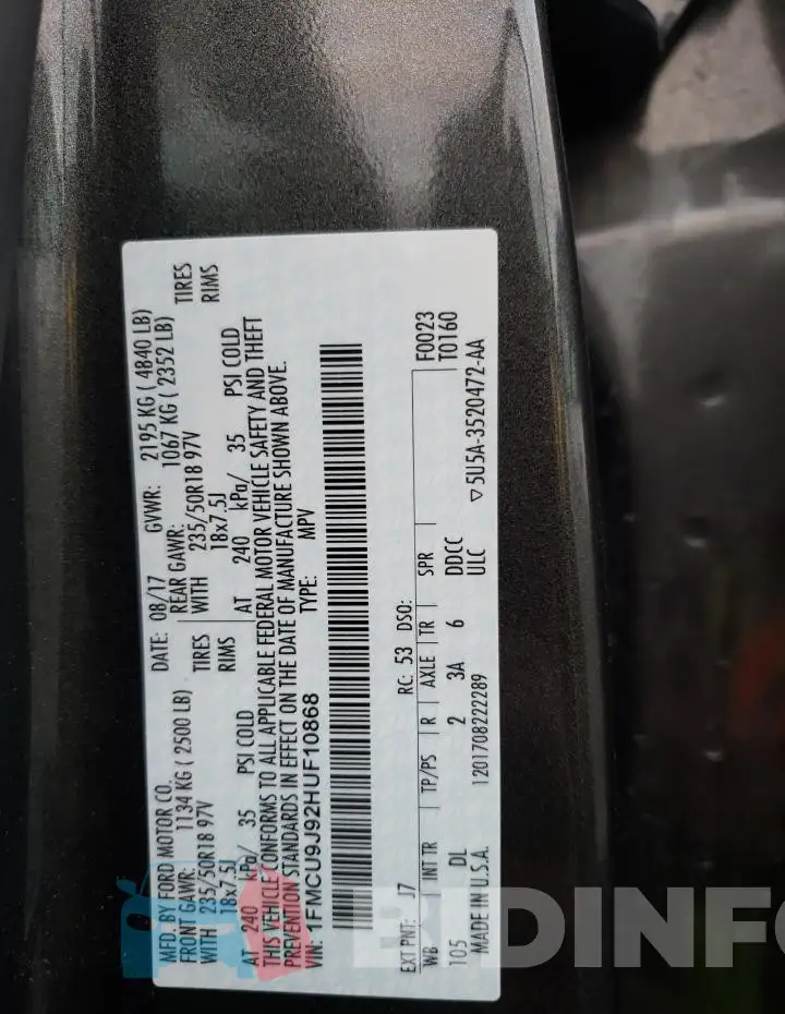 1FMCU9J92HUF10868 Photo# 13