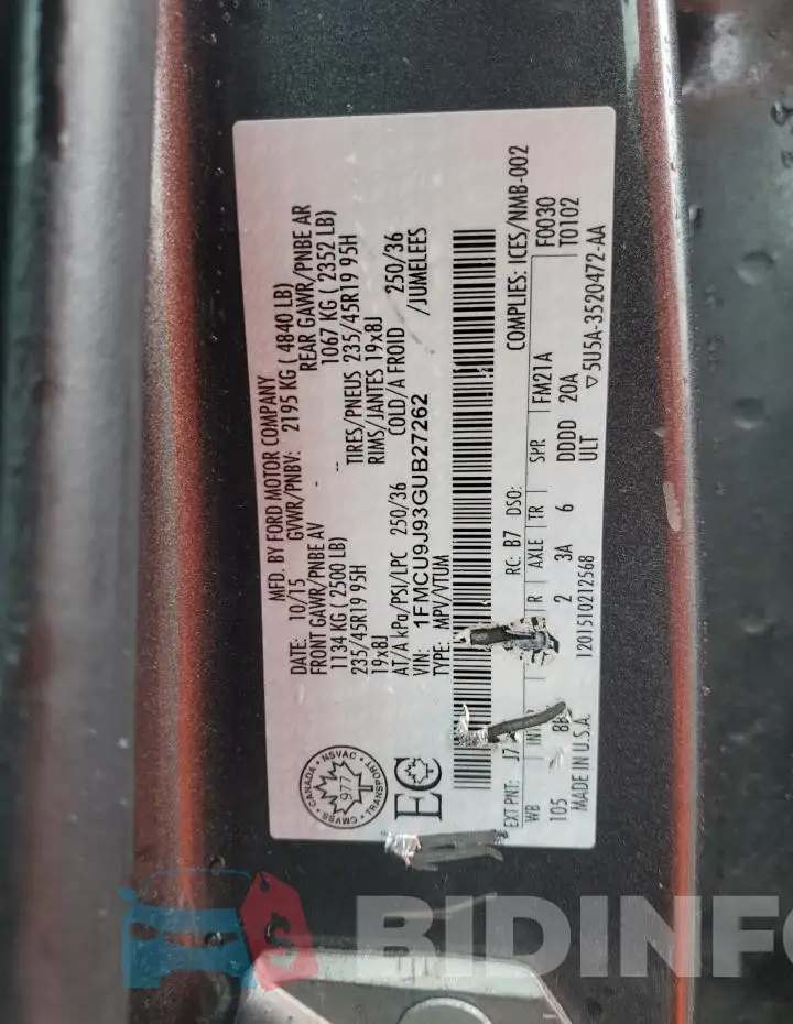 1FMCU9J93GUB27262 Photo# 13
