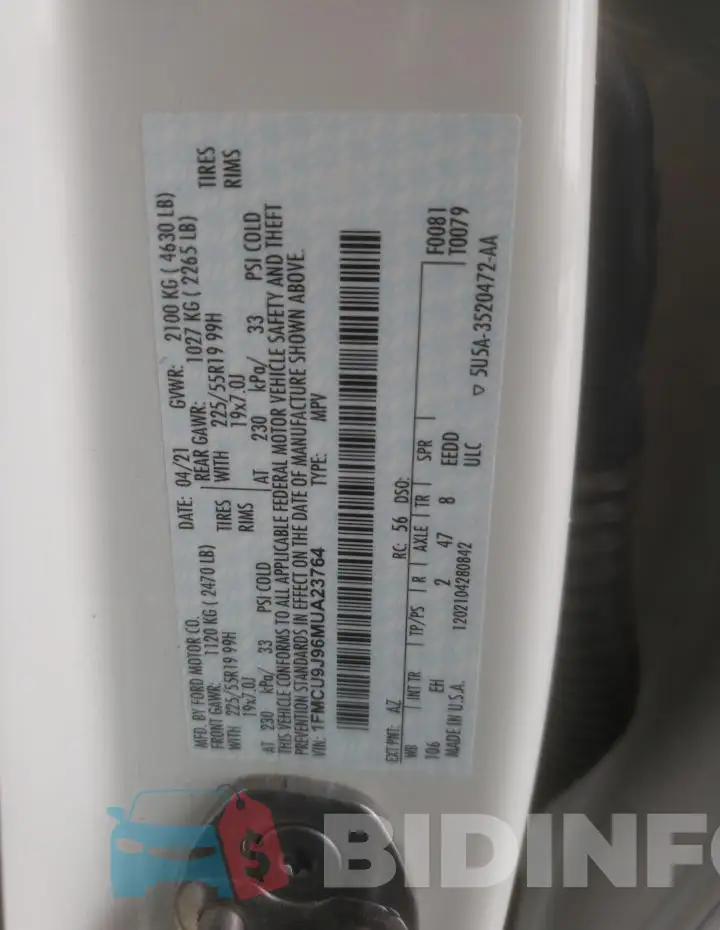 1FMCU9J96MUA23764 Photo# 12