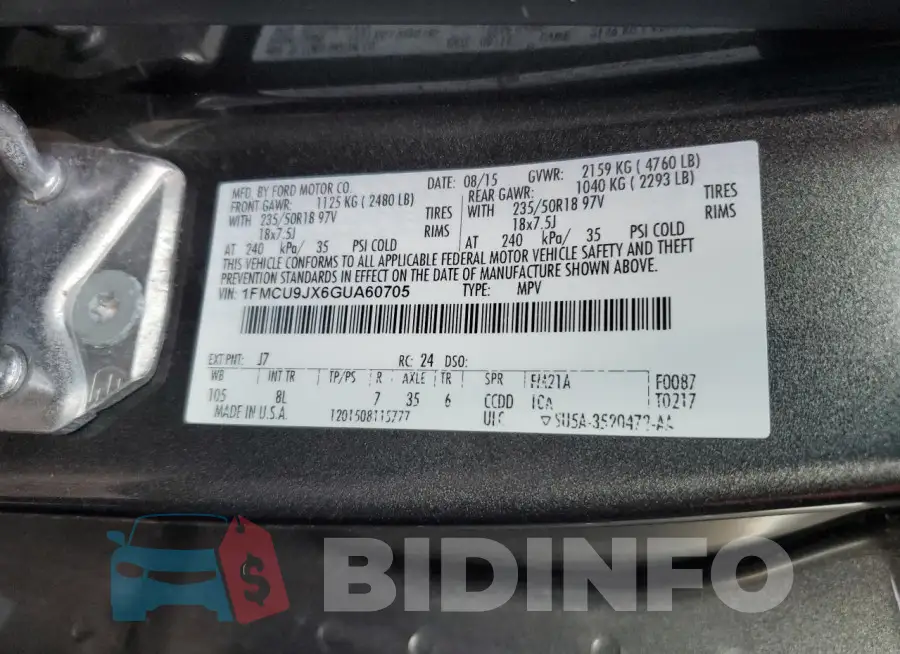 1FMCU9JX6GUA60705 Photo# 12