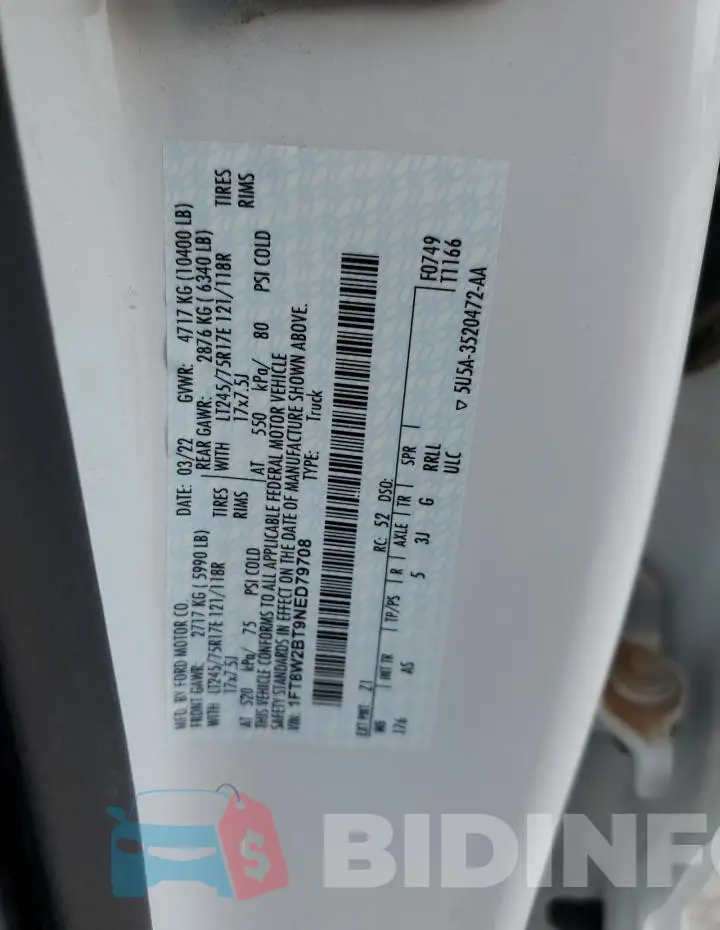 1FT8W2BT9NED79708 Photo# 12