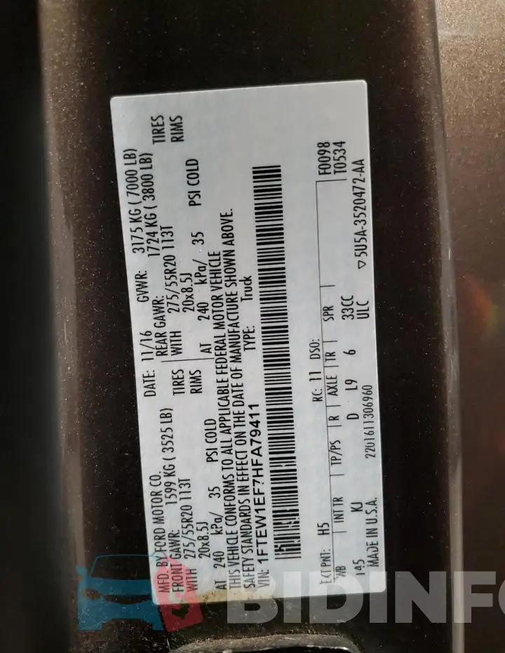 1FTEW1EF7HFA79411 Photo# 12