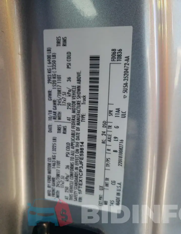 1FTEX1CP3JFE59814 Photo# 13