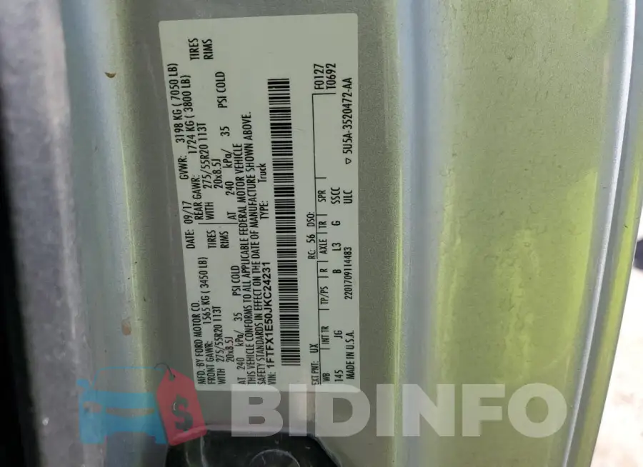 1FTFX1E50JKC24231 Photo# 12