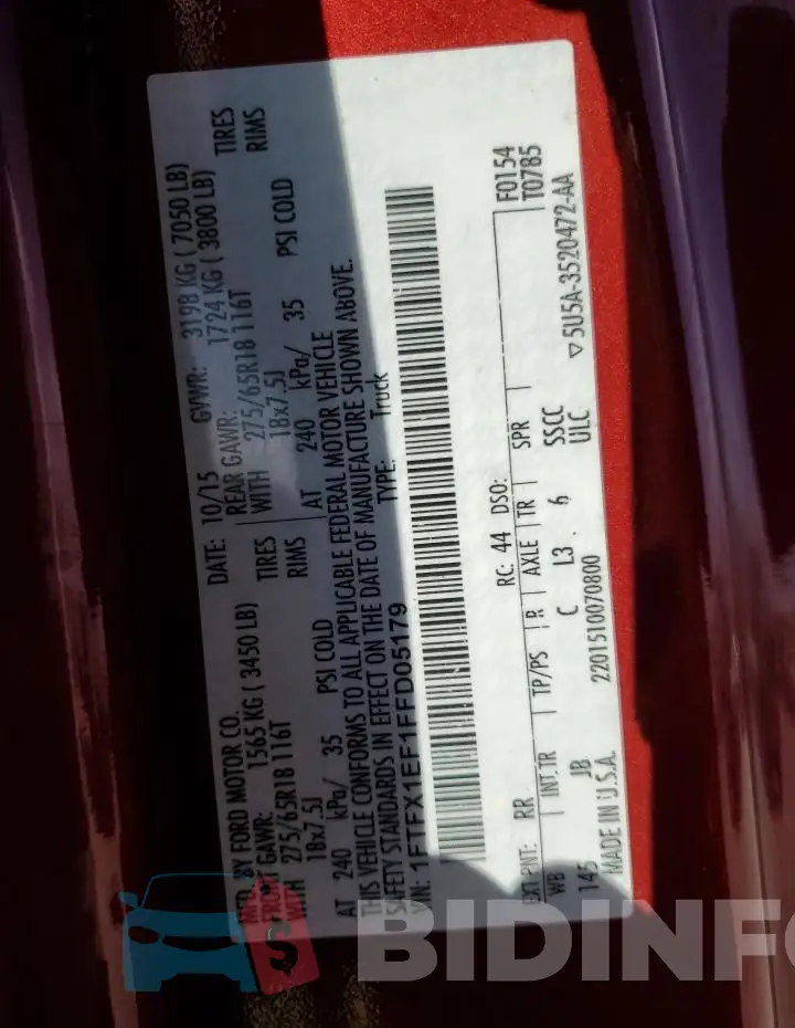 1FTFX1EF1FFD05179 Photo# 13
