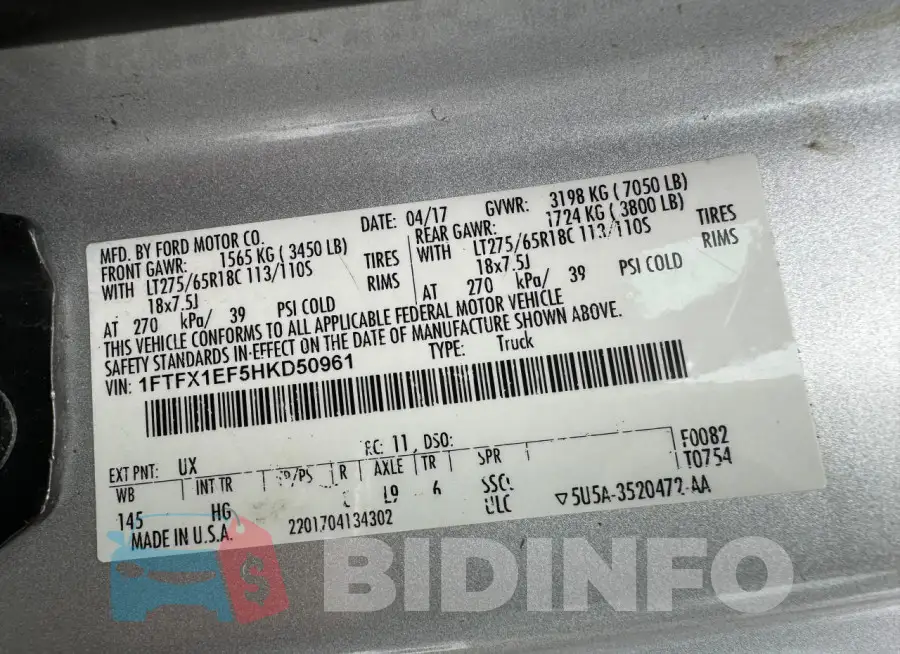 1FTFX1EF5HKD50961 Photo# 10