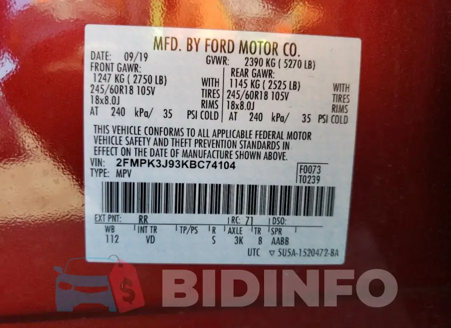 2FMPK3J93KBC74104 Photo# 13