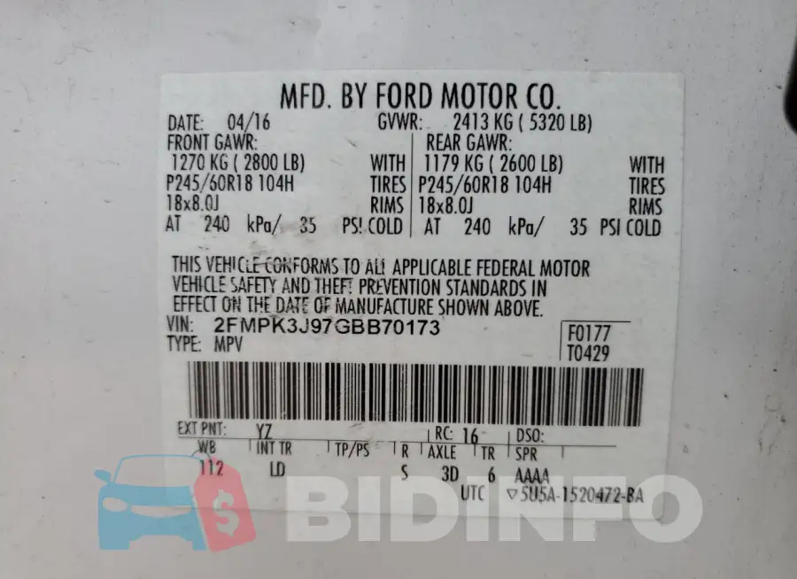 2FMPK3J97GBB70173 Photo# 12