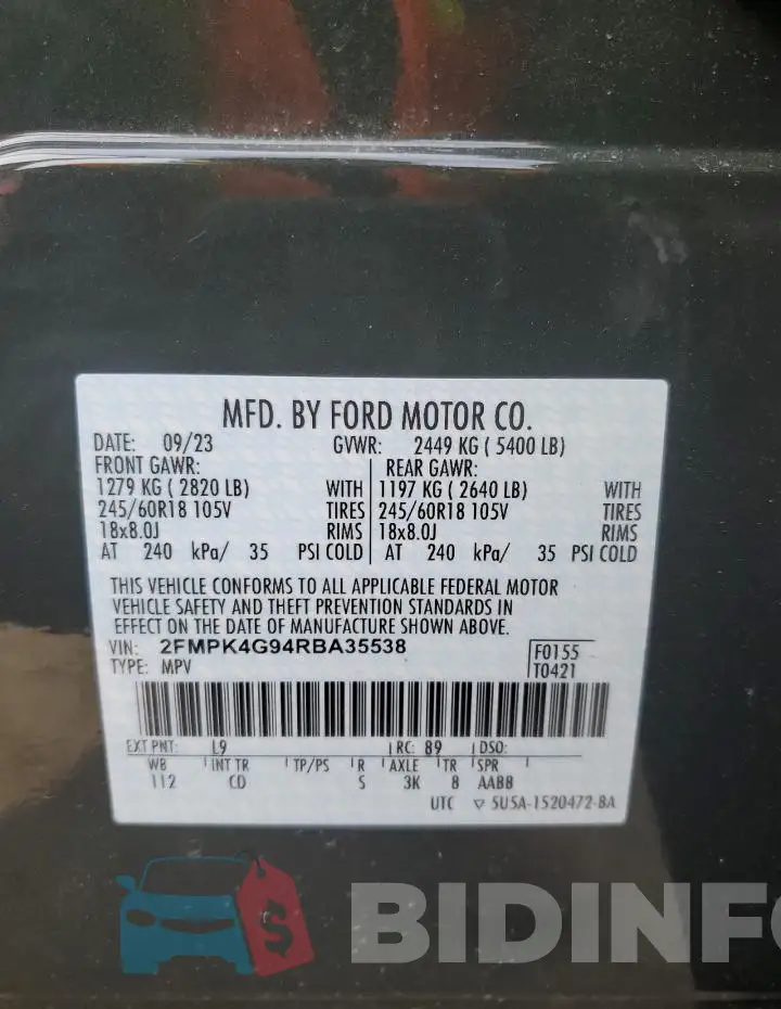 2FMPK4G94RBA35538 Photo# 12