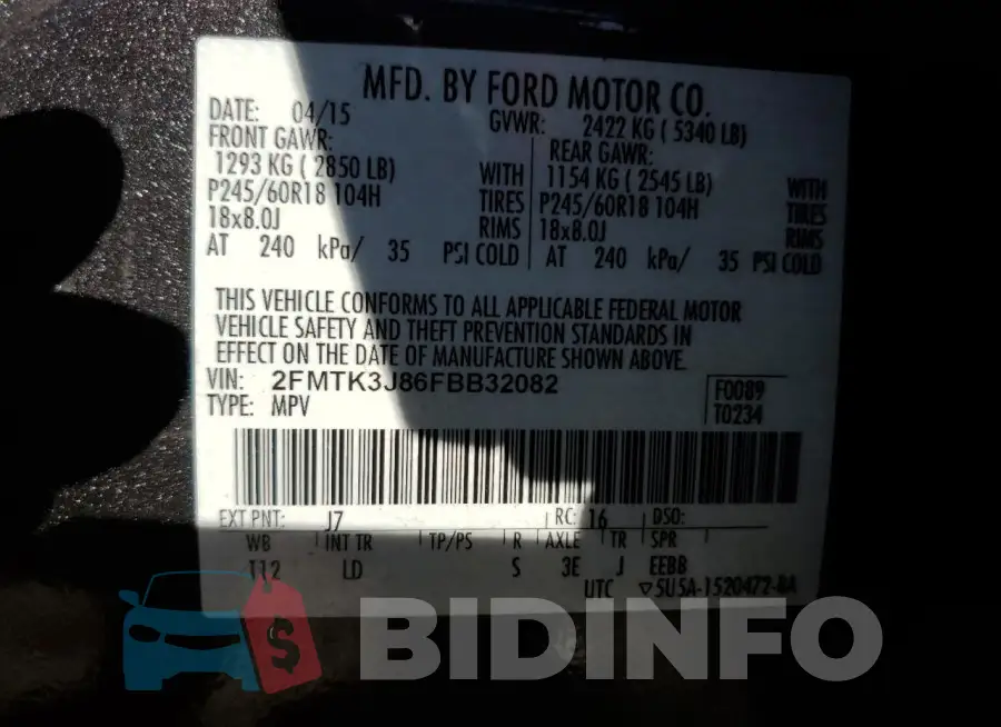 2FMTK3J86FBB32082 Photo# 13