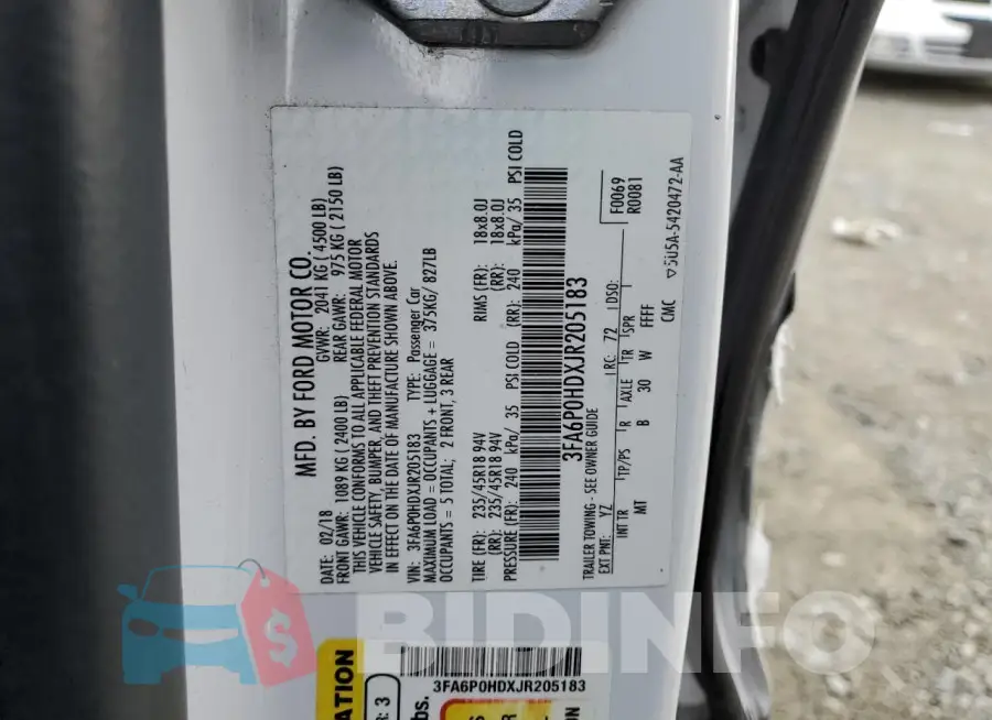 3FA6P0HDXJR205183 Photo# 12