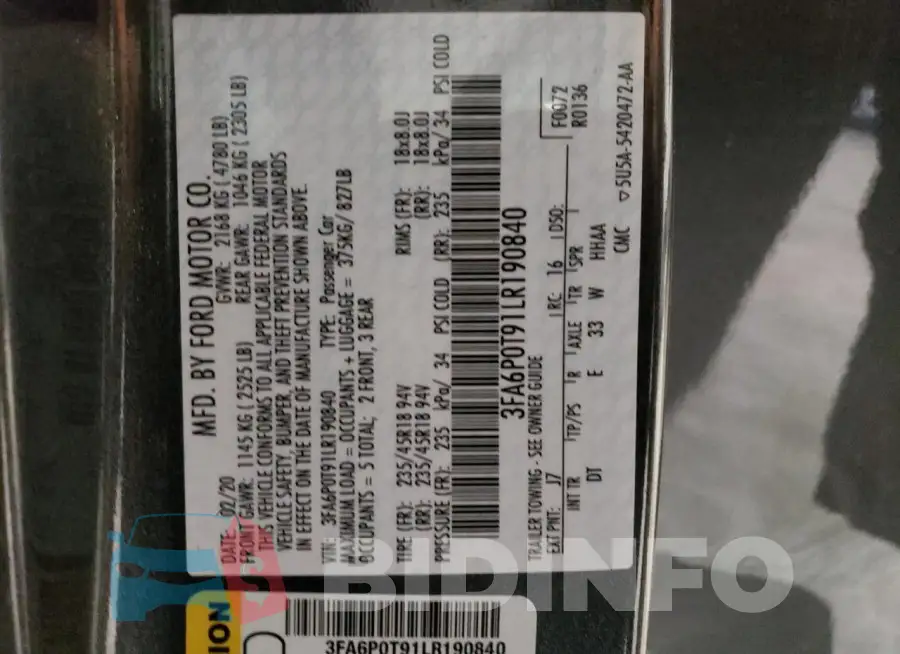 3FA6P0T91LR190840 Photo# 12
