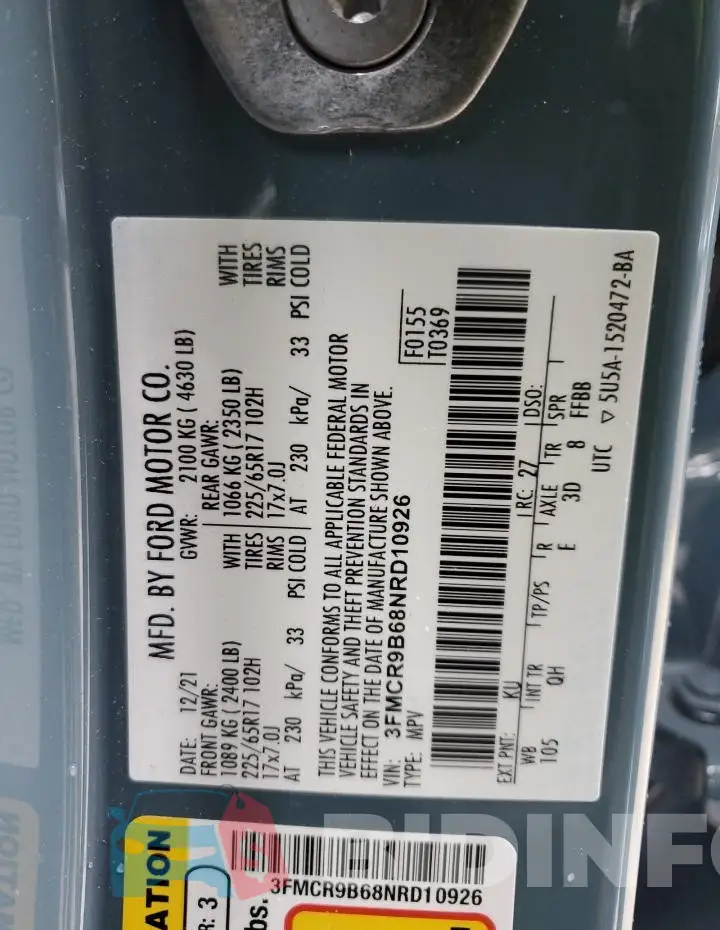 3FMCR9B68NRD10926 Photo# 13