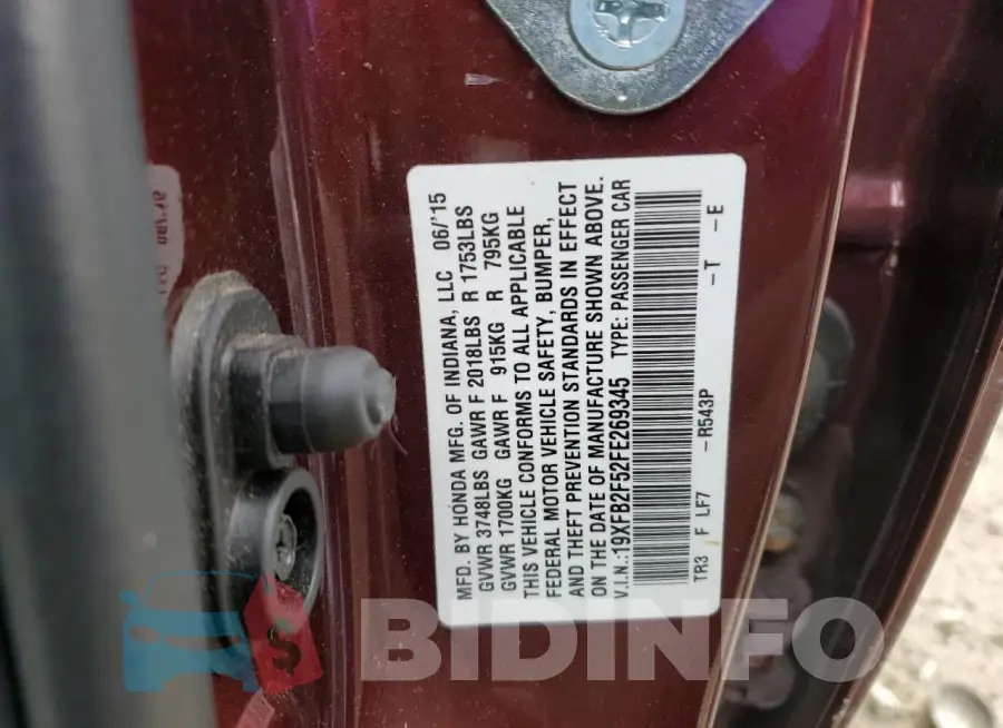 19XFB2F52FE269345 Photo# 12