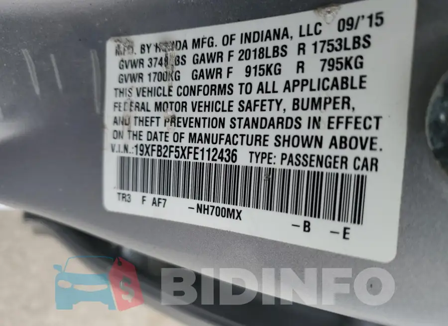 19XFB2F5XFE112436 Photo# 12