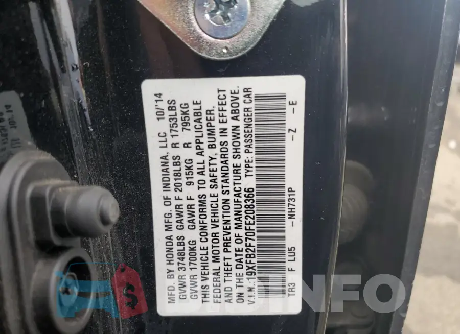 19XFB2F70FE208366 Photo# 12
