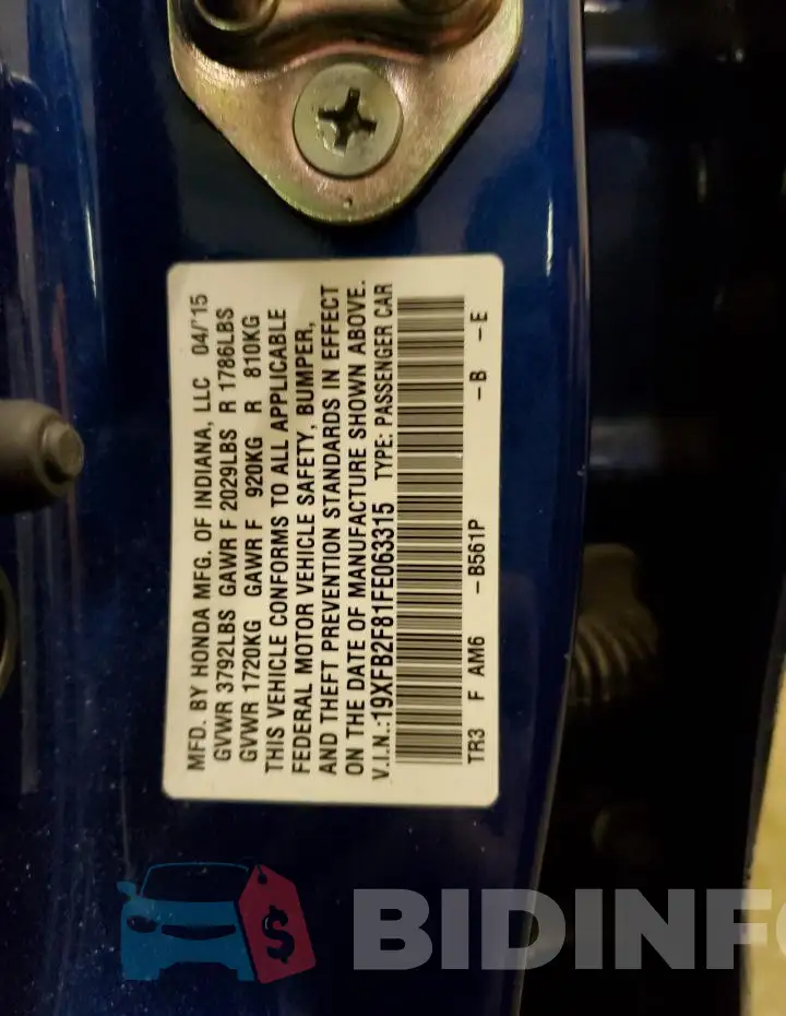 19XFB2F81FE063315 Photo# 12