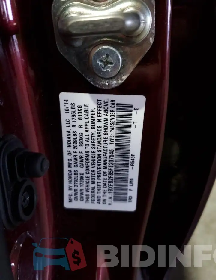 19XFB2F85FE207545 Photo# 12