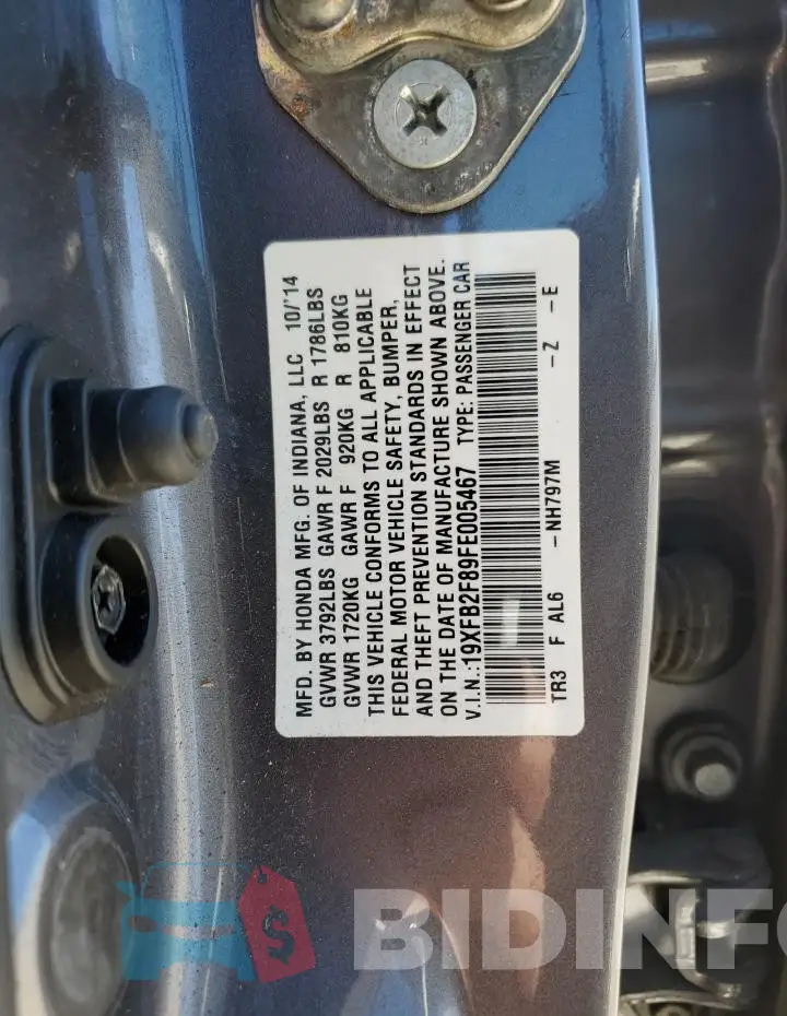 19XFB2F89FE005467 Photo# 12