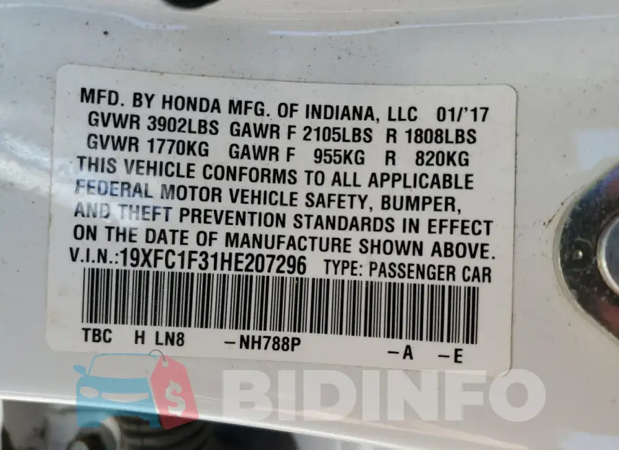19XFC1F31HE207296 Photo# 12