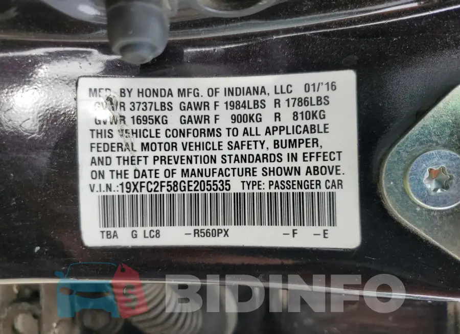 19XFC2F58GE205535 Photo# 12