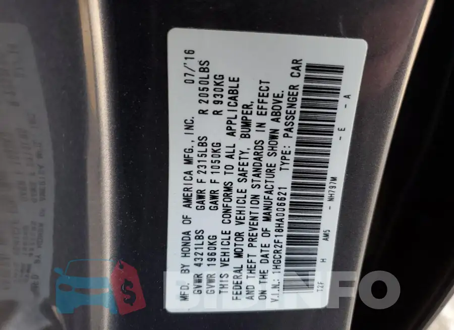 1HGCR2F18HA006621 Photo# 13