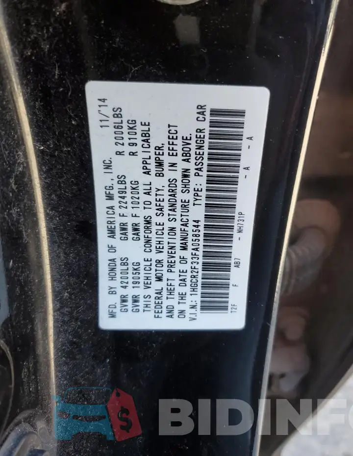 1HGCR2F33FA058544 Photo# 12