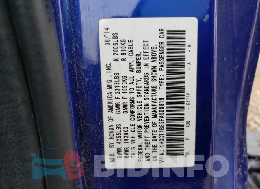 1HGCT1B85FA000819 Photo# 12