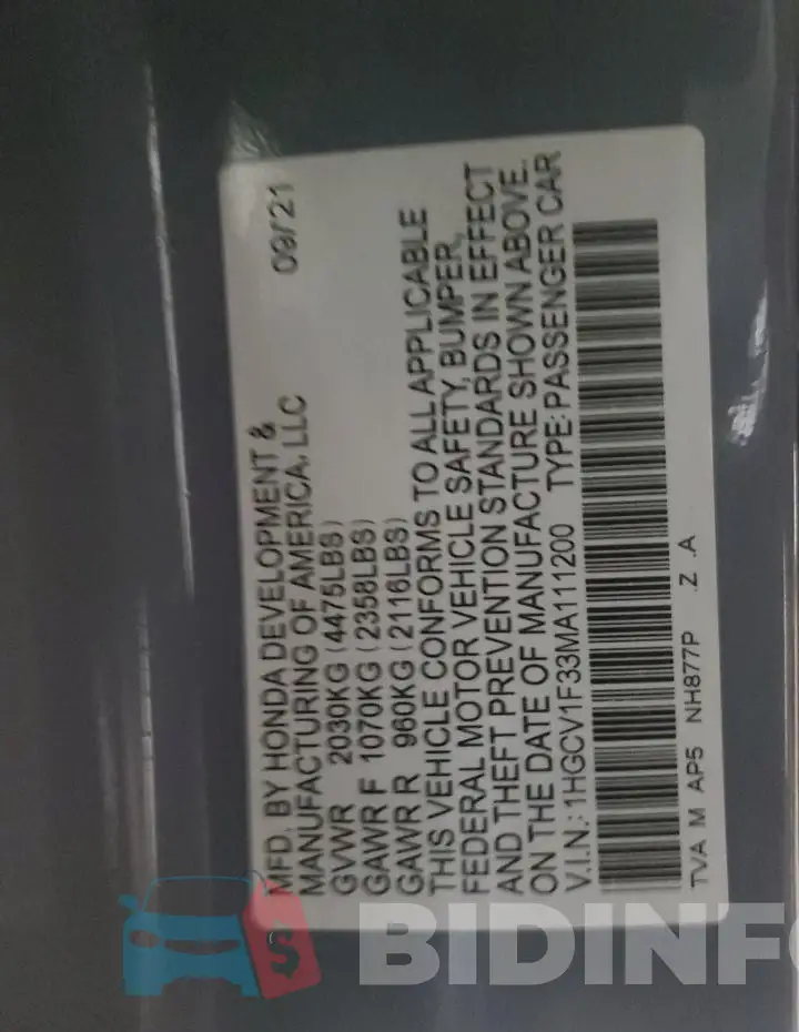 1HGCV1F33MA111200 Photo# 13