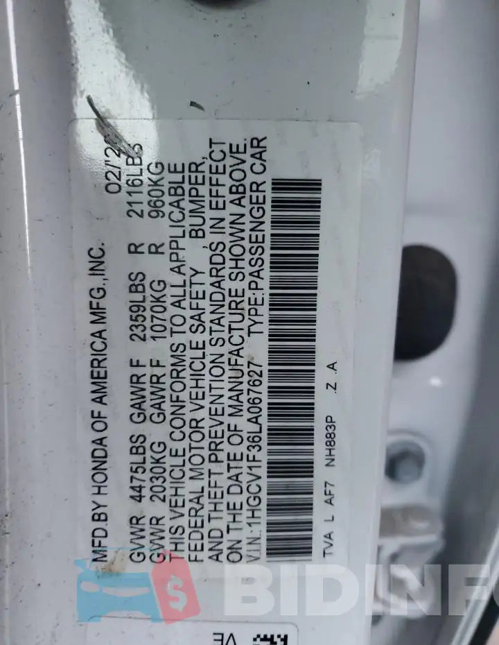 1HGCV1F36LA067627 Photo# 12