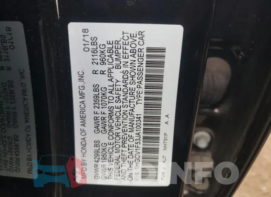 1HGCV1F53JA100341 Photo# 13