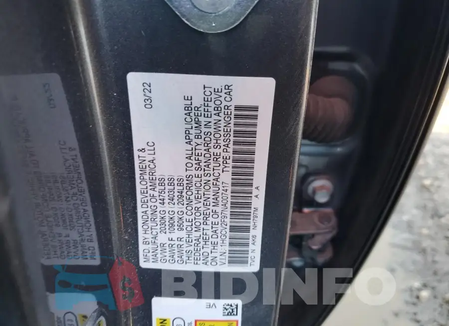 1HGCV2F97NA007417 Photo# 12