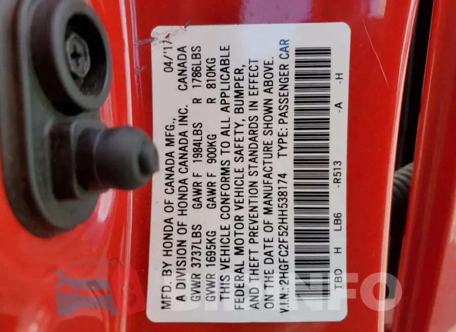2HGFC2F52HH538174 Photo# 12