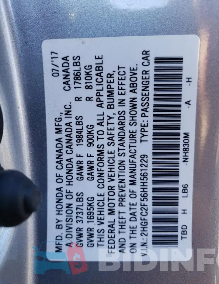 2HGFC2F56HH561229 Photo# 12